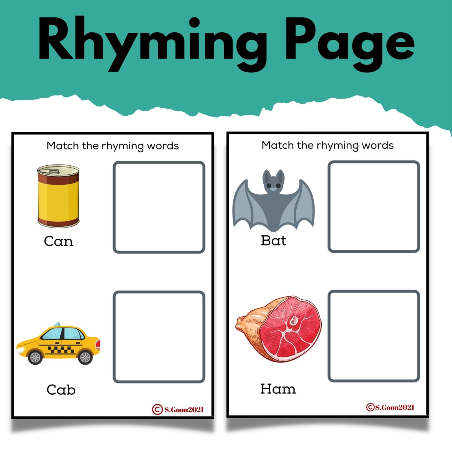 Rhyming Words Cut and Paste Activity for Autism and Special Education